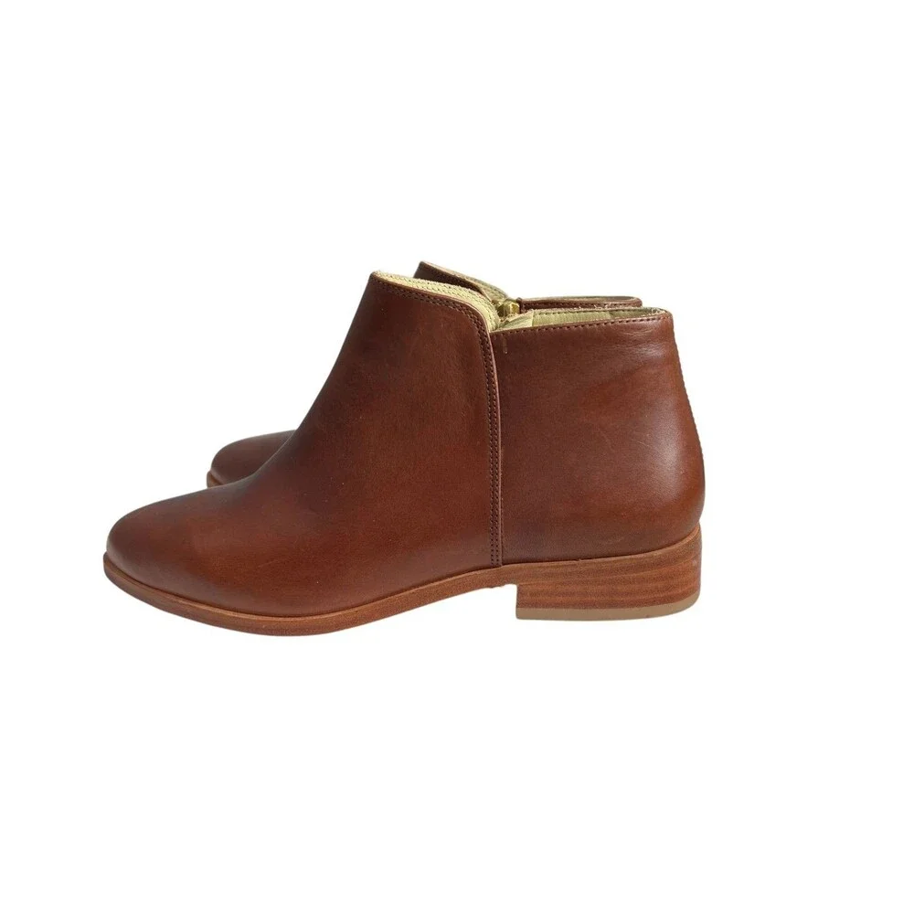 NISOLO Lana Leather Ankle Boots Cognac Brown Side Zip Chelsea Boot $200 Size 8